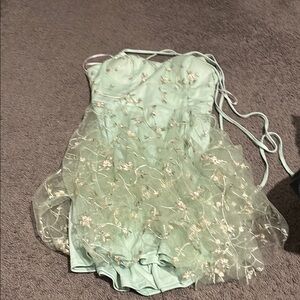Mint Green Floral Embroidered Dress